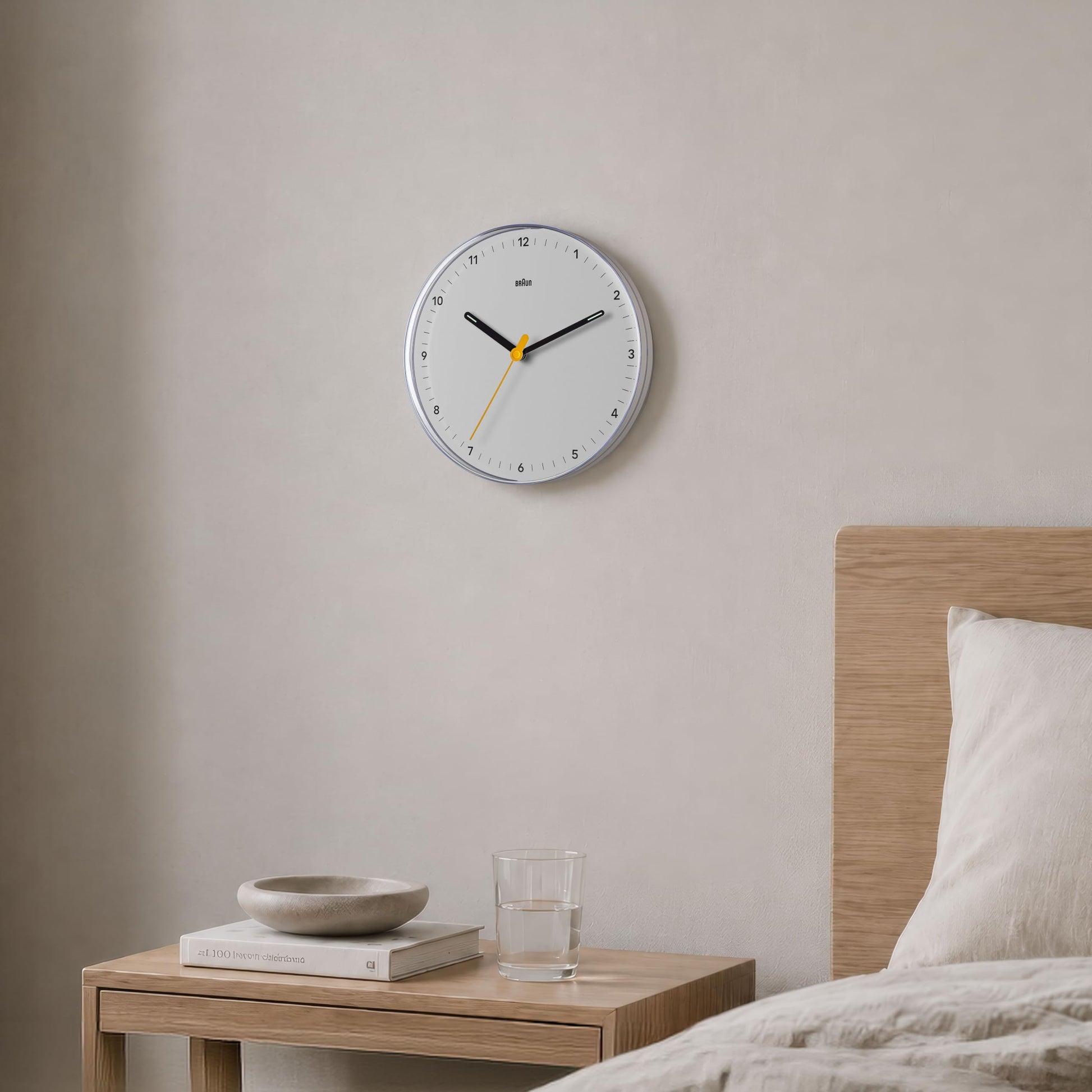 Braun Classic Analogue Wall Clock, 23cm Diameter, White, Silent Sweeping Quartz Movement - front view
