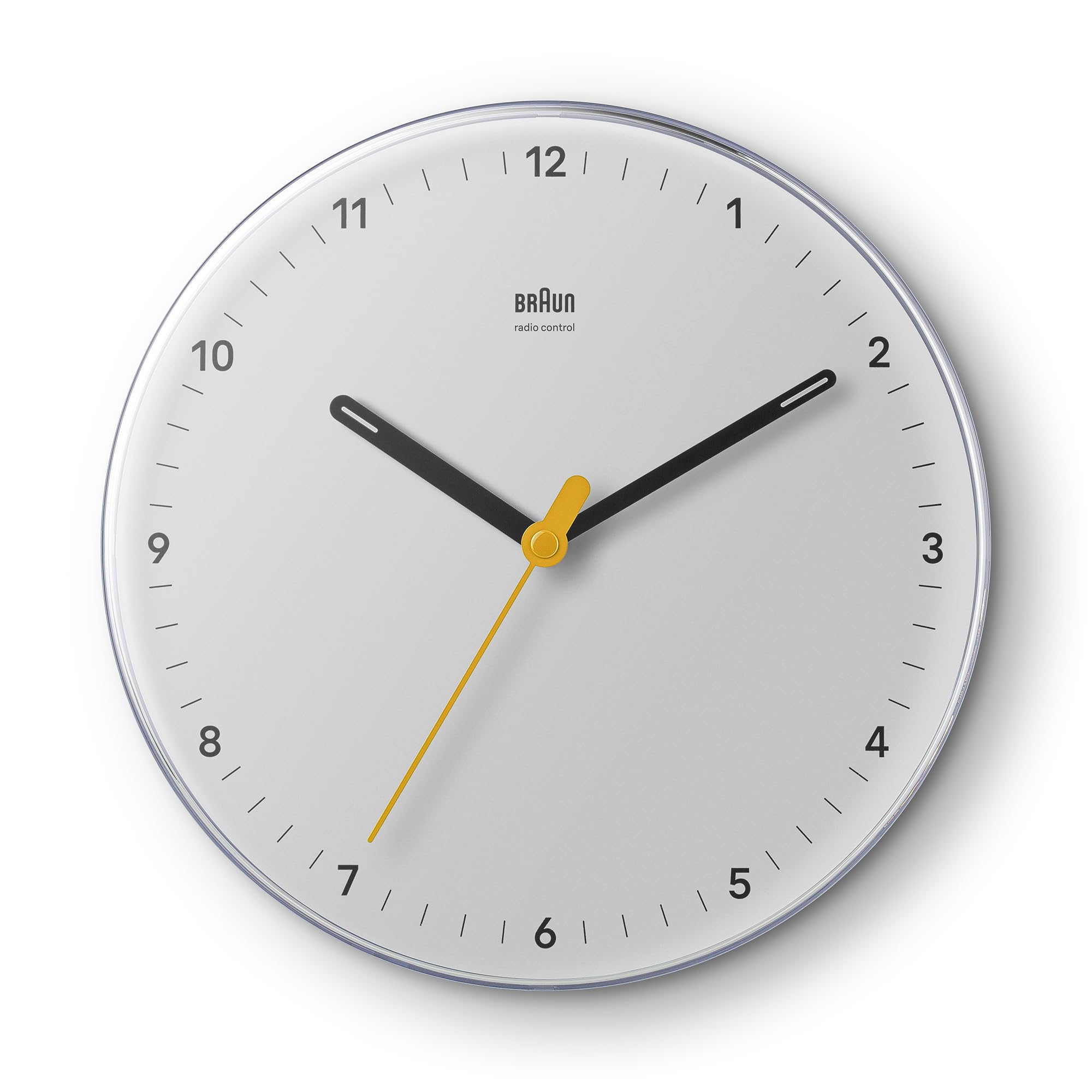 Braun Classic Analogue Wall Clock BC26W - Silent Sweep Quartz, Radio Controlled, 23cm, White Plastic