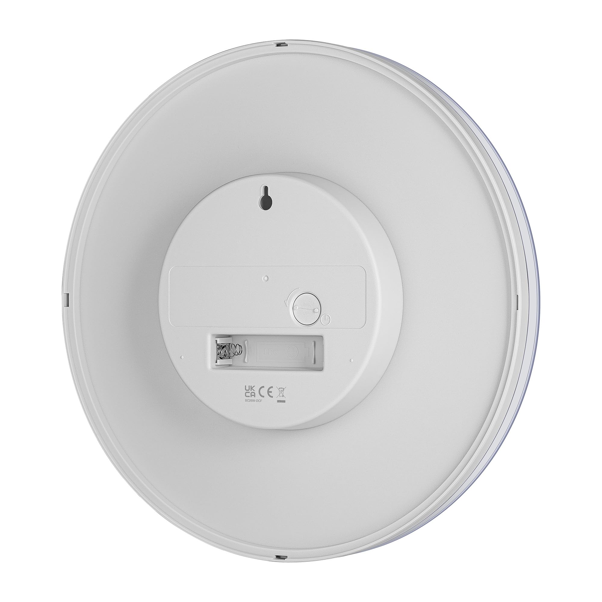 Braun Classic Analogue Wall Clock BC26W - Silent Sweep Quartz, Radio Controlled, 23cm, White Plastic - label detail