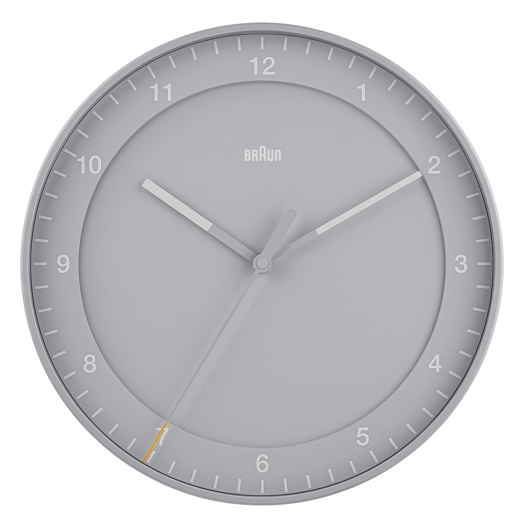 Braun Classic Analogue Wall Clock with Silent Sweep, 30cm Diameter, Easy to Read Dial, Grey