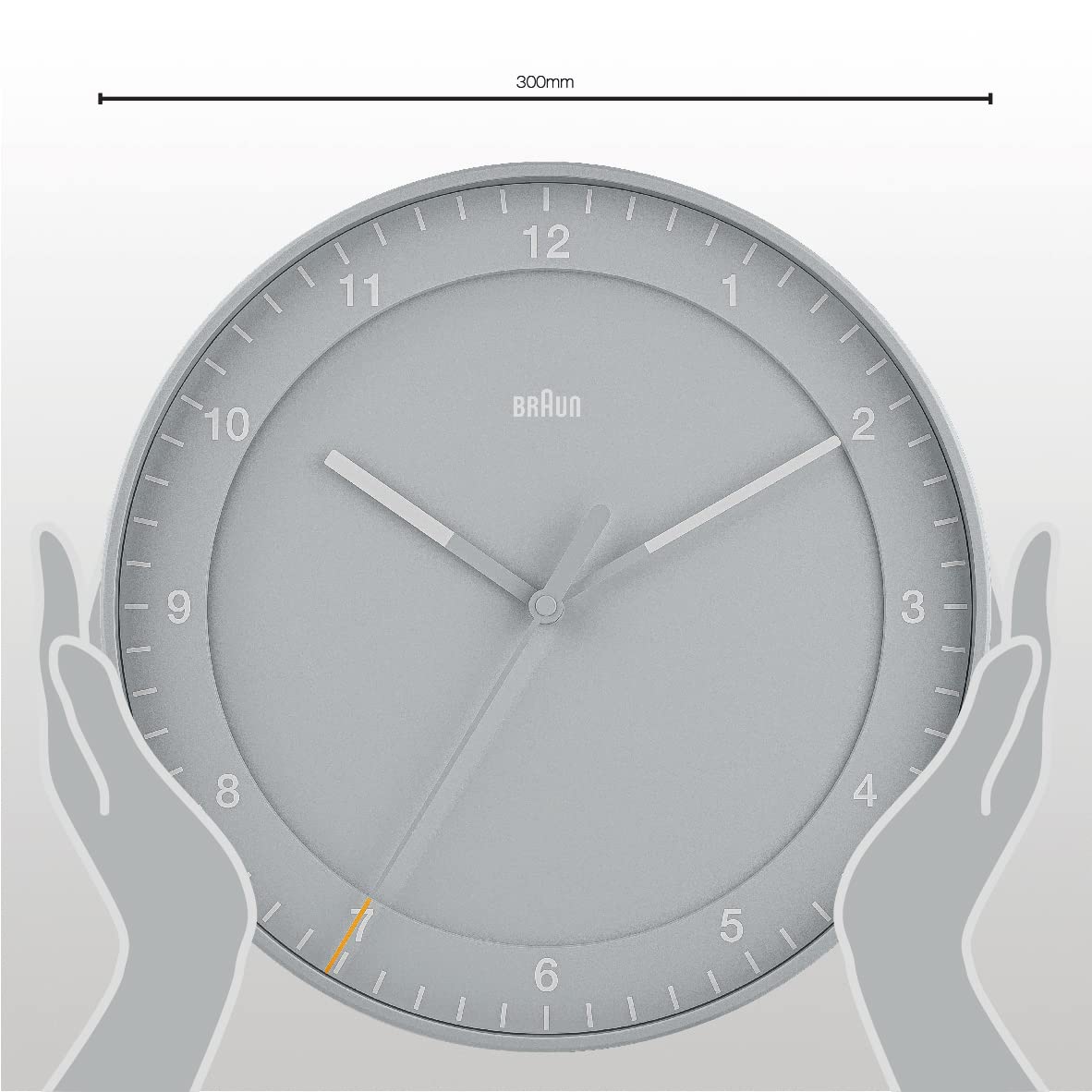 Braun Classic Analogue Wall Clock with Silent Sweep, 30cm Diameter, Easy to Read Dial, Grey - back view