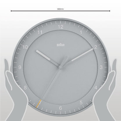 Braun Classic Analogue Wall Clock with Silent Sweep, 30cm Diameter, Easy to Read Dial, Grey - back view