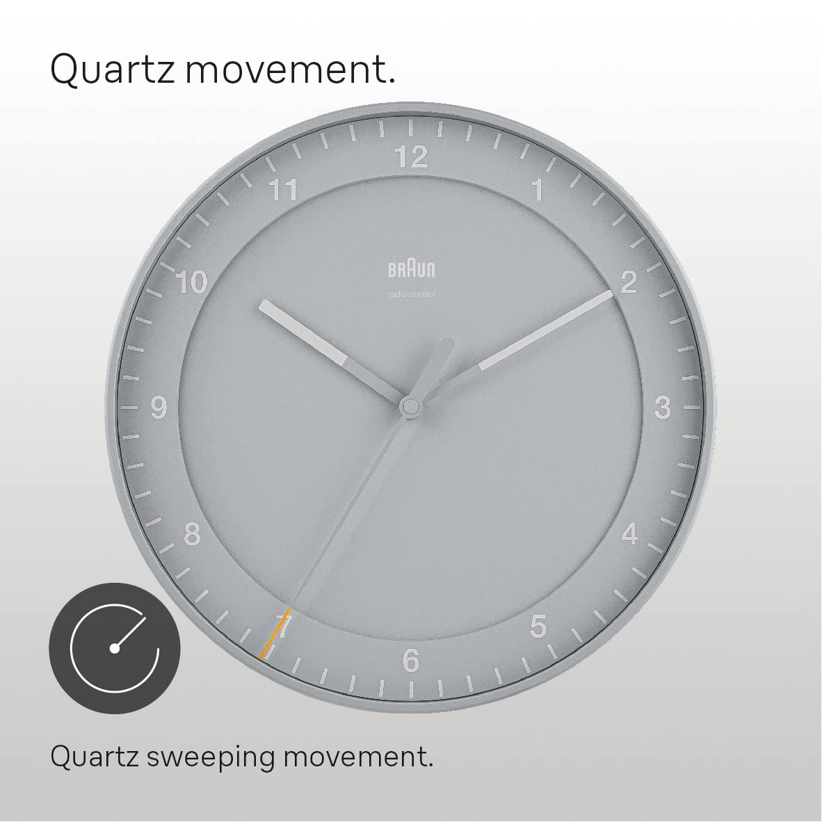 Braun Classic Analogue Wall Clock with Silent Sweep, 30cm Diameter, Easy to Read Dial, Grey - packaging
