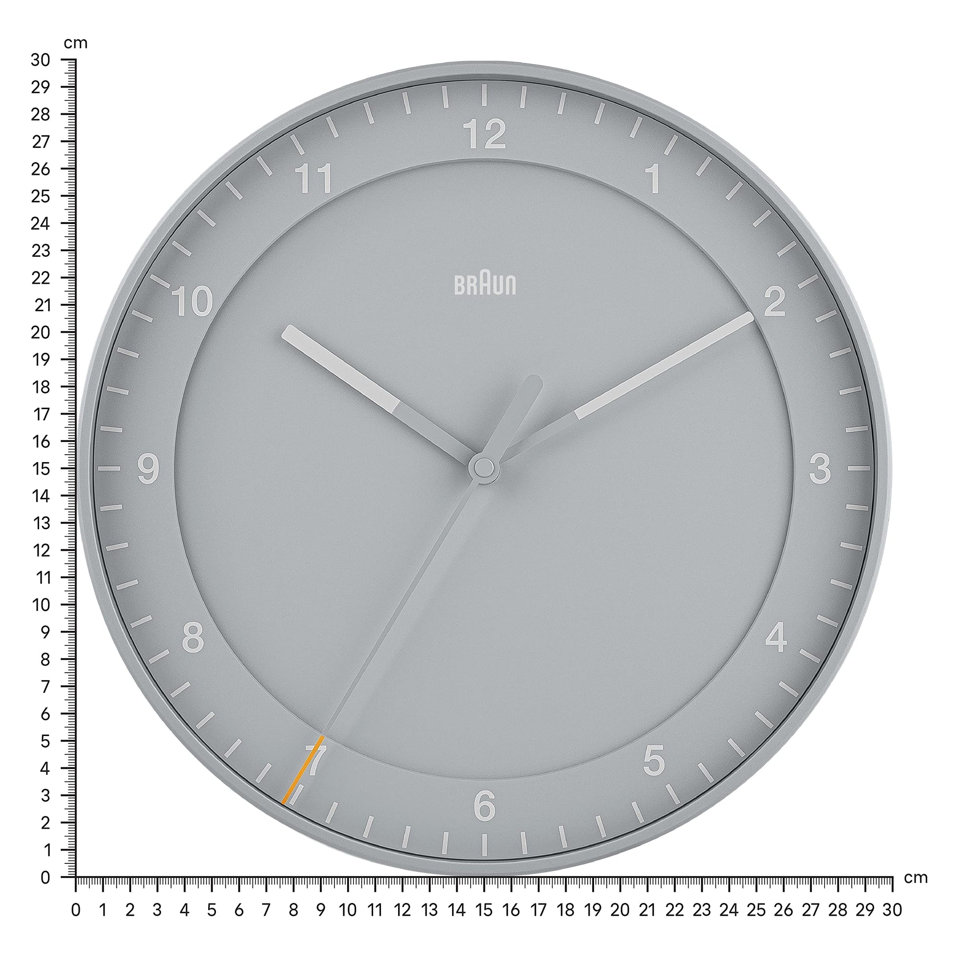 Braun Classic Analogue Wall Clock with Silent Sweep, 30cm Diameter, Easy to Read Dial, Grey - in use