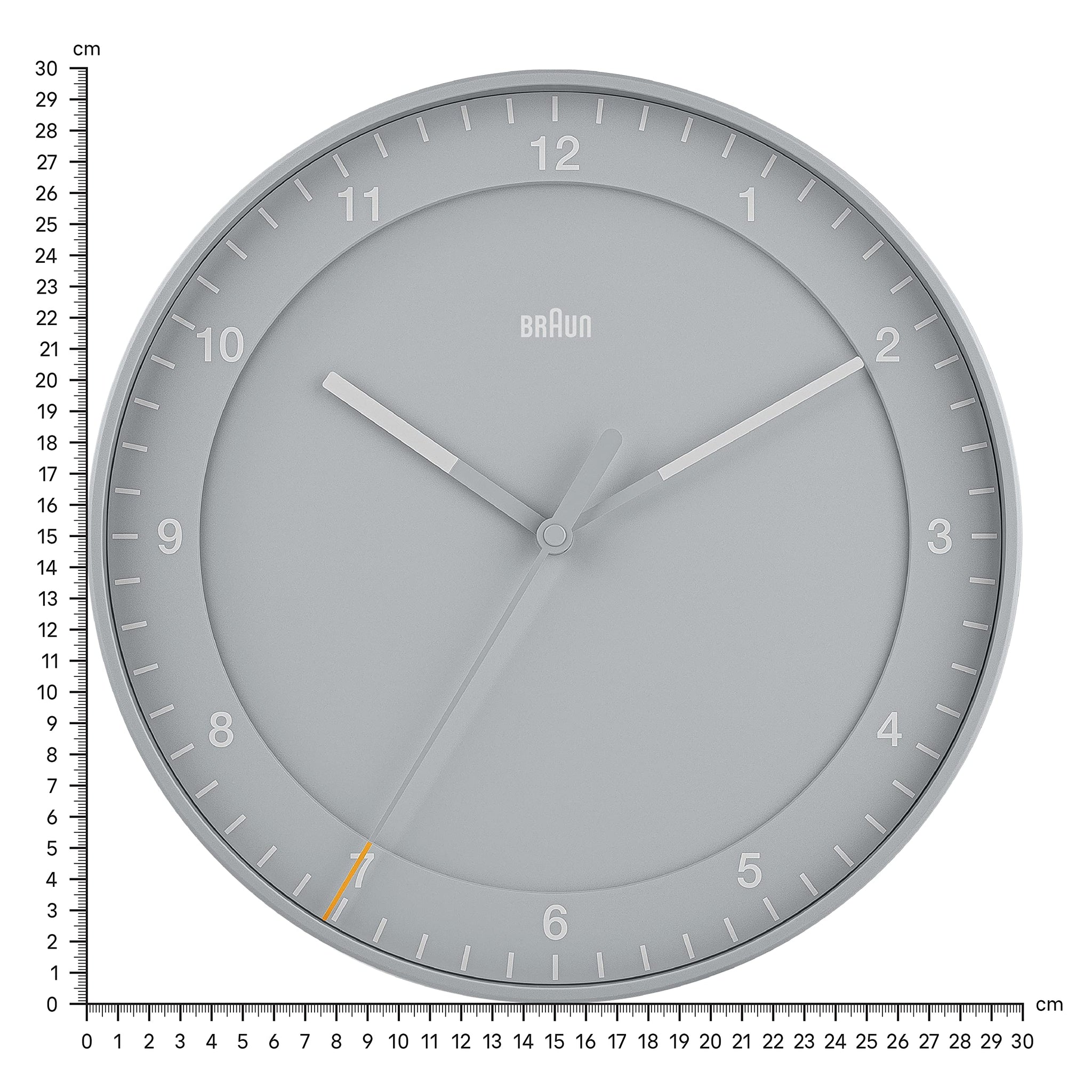 Braun Classic Analogue Wall Clock with Silent Sweep, 30cm Diameter, Easy to Read Dial, Grey - in use