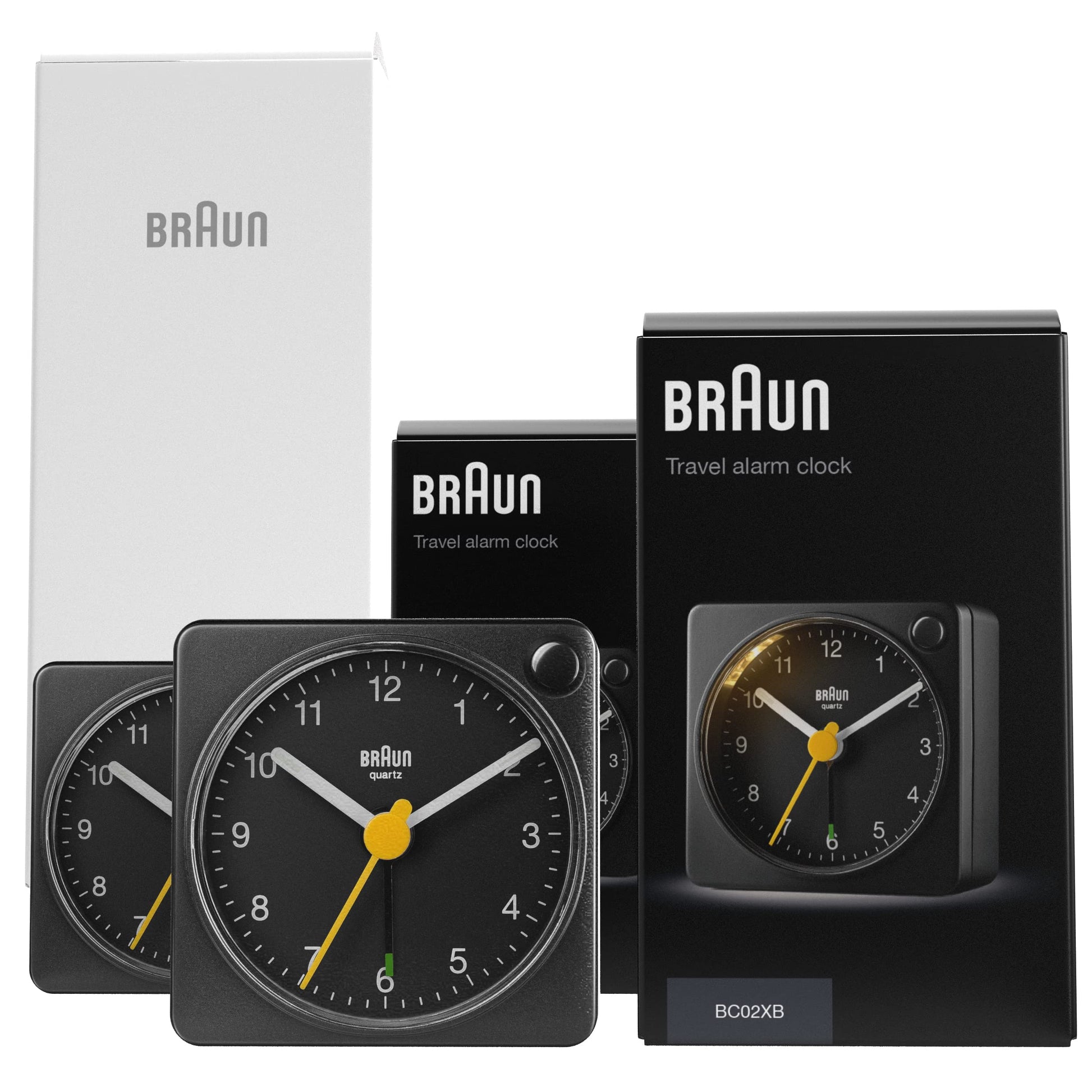 Braun Classic Black Travel Analogue Alarm Clock, 2-Pack, Compact Size with Snooze and Light, Quiet Quartz Movement