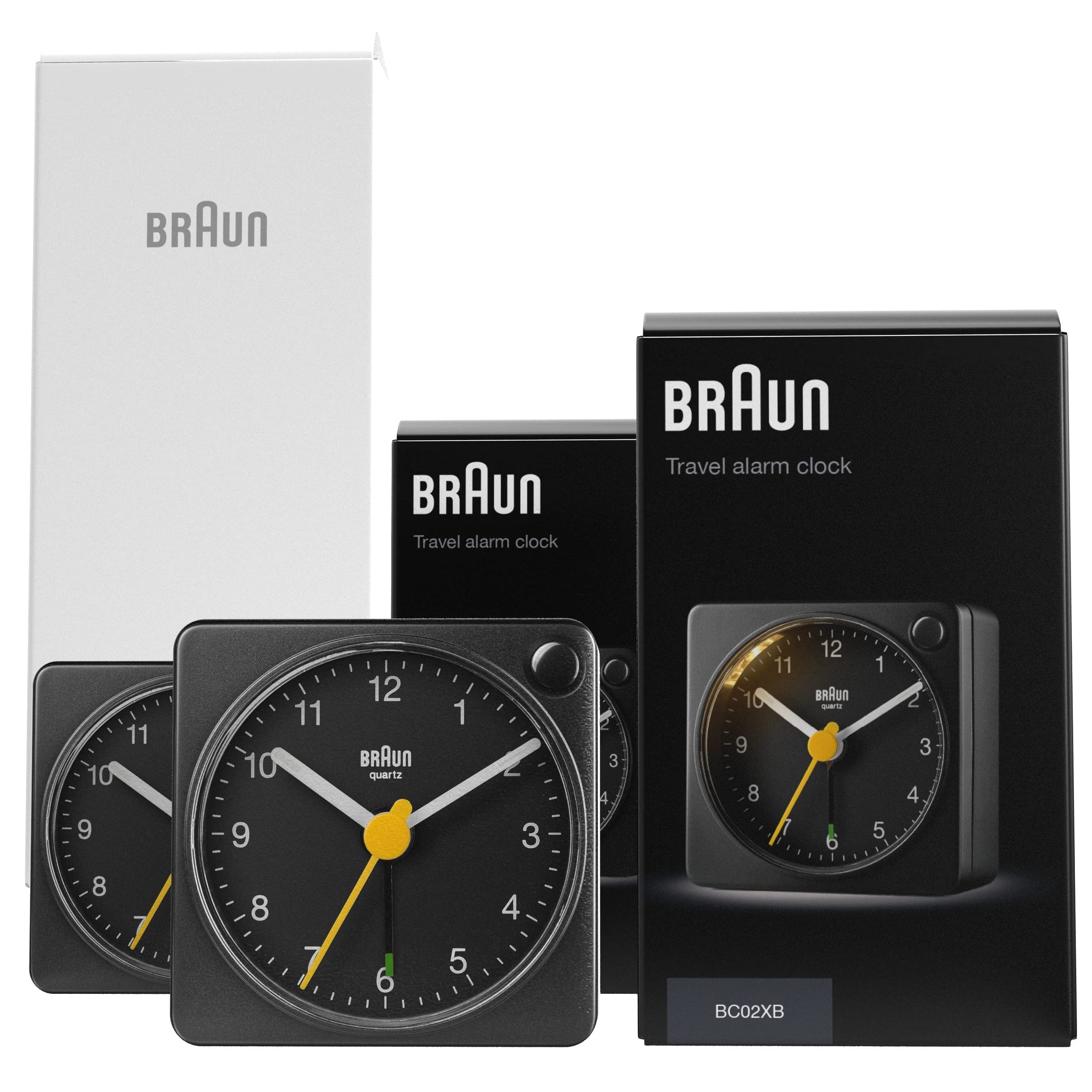 Braun Classic Black Travel Analogue Alarm Clock, 2-Pack, Compact Size with Snooze and Light, Quiet Quartz Movement