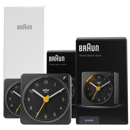Braun Classic Black Travel Analogue Alarm Clock, 2-Pack, Compact Size with Snooze and Light, Quiet Quartz Movement