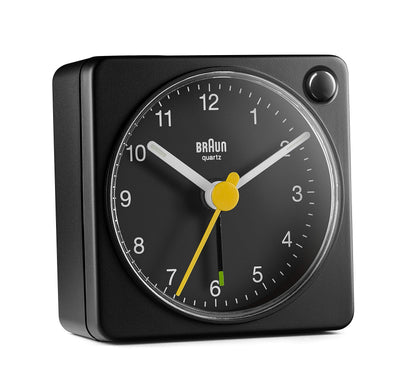 Braun Classic Black Travel Analogue Alarm Clock, 2-Pack, Compact Size with Snooze and Light, Quiet Quartz Movement - back vie