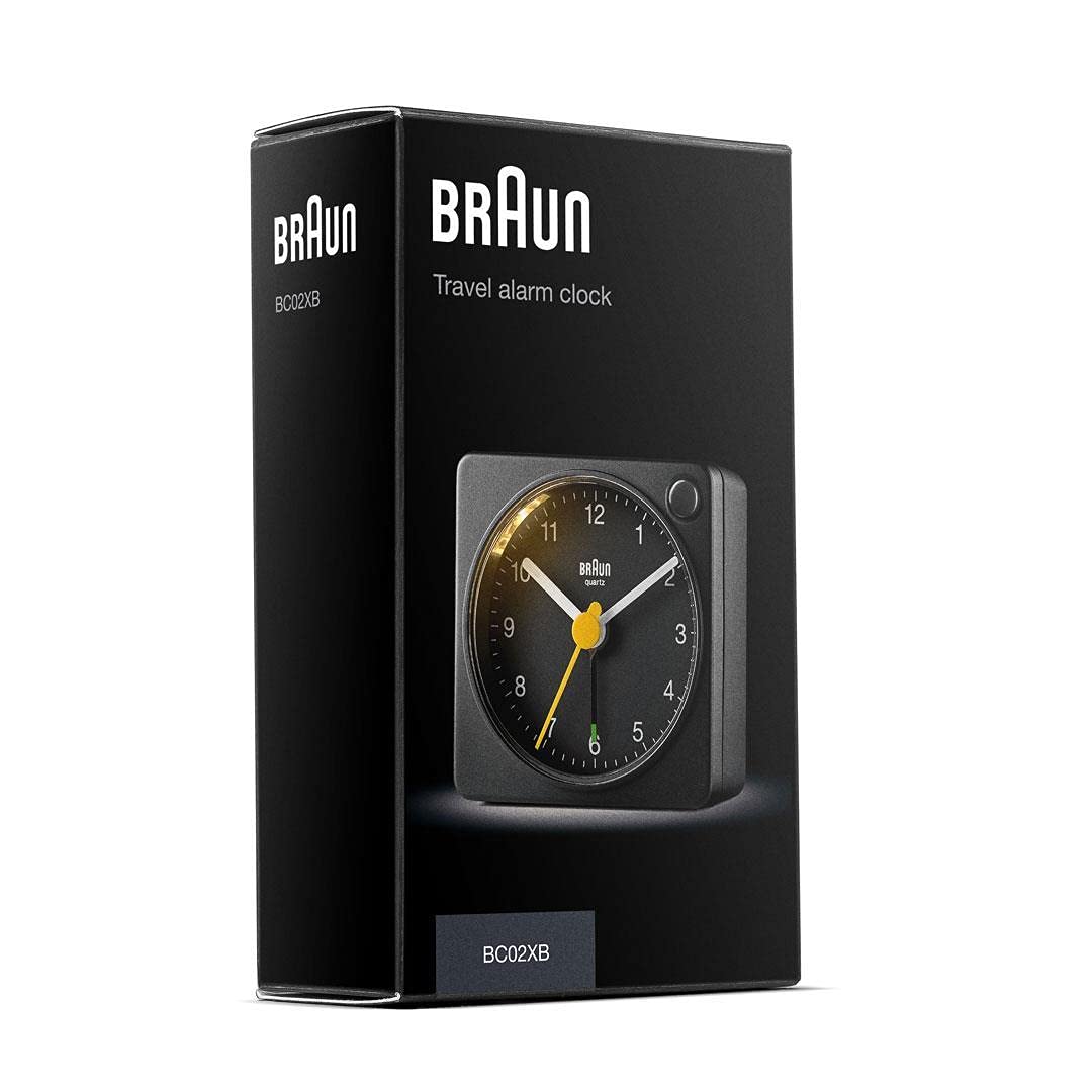 Braun Classic Black Travel Analogue Alarm Clock, 2-Pack, Compact Size with Snooze and Light, Quiet Quartz Movement - close-up
