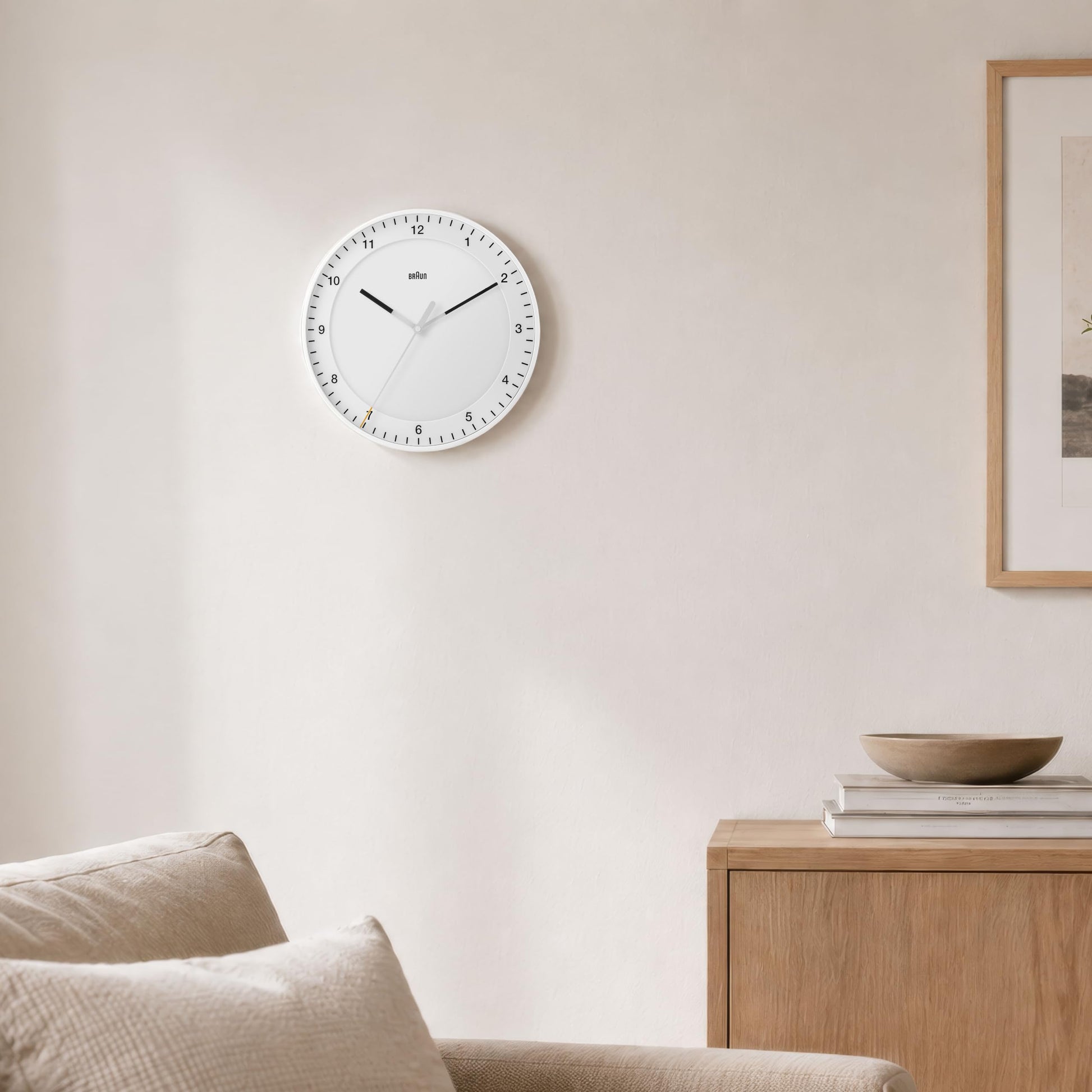 Braun Classic Large Analogue Wall Clock, 30cm, White, Silent Sweep Movement - front view