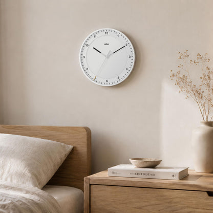 Braun Classic Large Analogue Wall Clock, 30cm, White, Silent Sweep Movement - back view