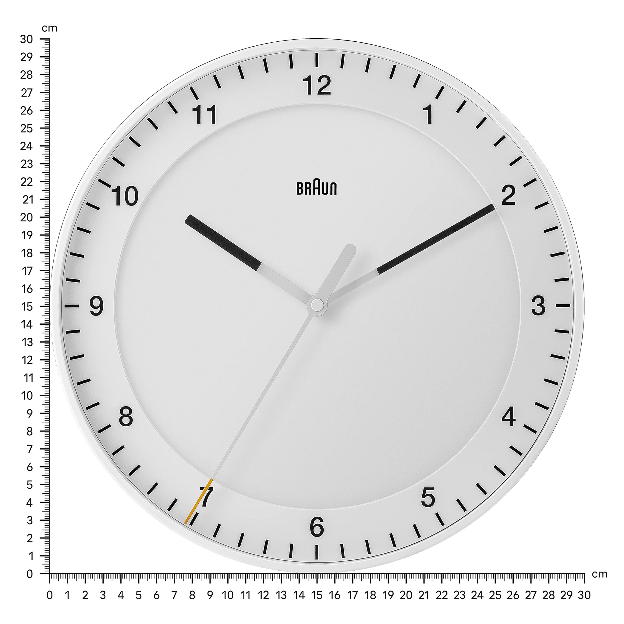 Braun Classic Large Analogue Wall Clock, 30cm, White, Silent Sweep Movement - packaging