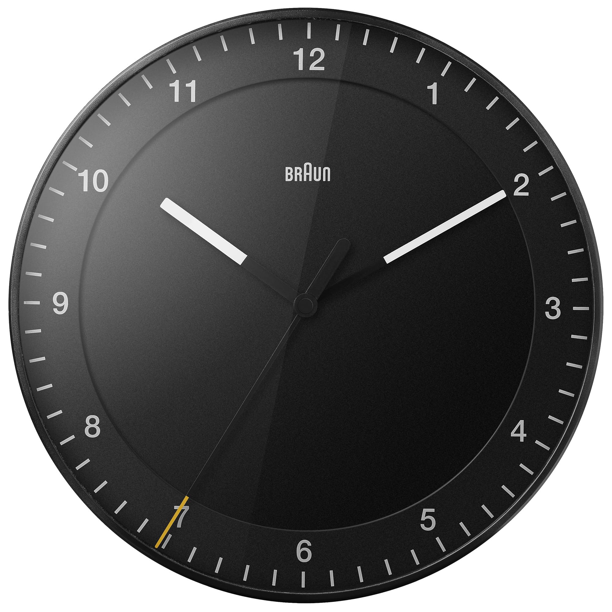 Braun Classic Wall Clock BC17B, 30cm Diameter, Silent Sweep Movement, Black, Semi-Tempered Glass Lens