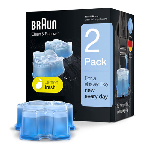 Braun Clean & Renew 2 Cartridges, 5.7 oz Each (170 ml), Electric Shaver Cleaning Solution, 2-Pack