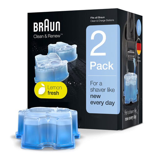 Braun Clean & Renew 2 Cartridges, 5.7 oz Each (170 ml), Electric Shaver Cleaning Solution, 2-Pack