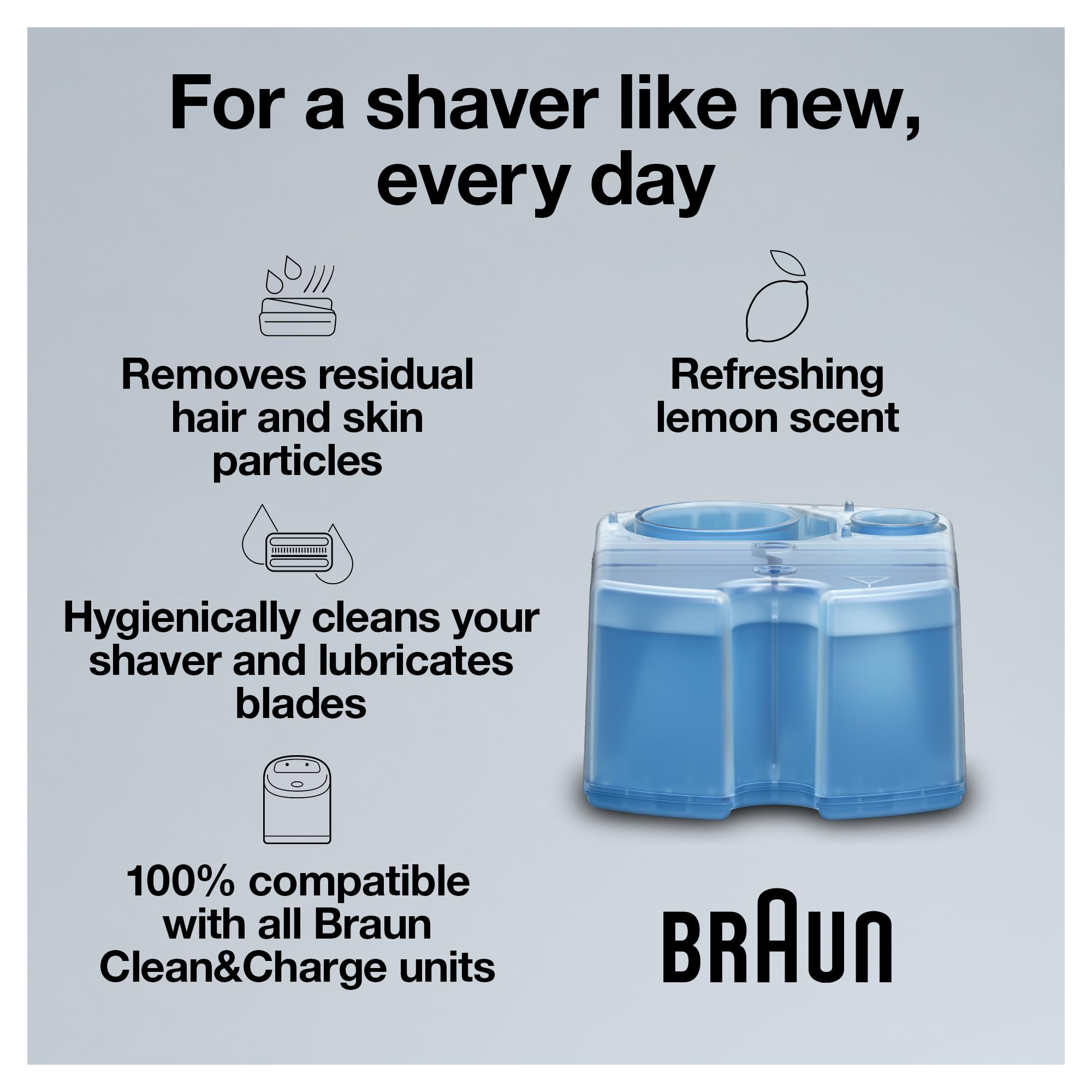 Braun Clean & Renew Refills (3-Pack) - Replacement Cleaning Cartridges for Syncro, Activator, Flex XP Shavers - back view
