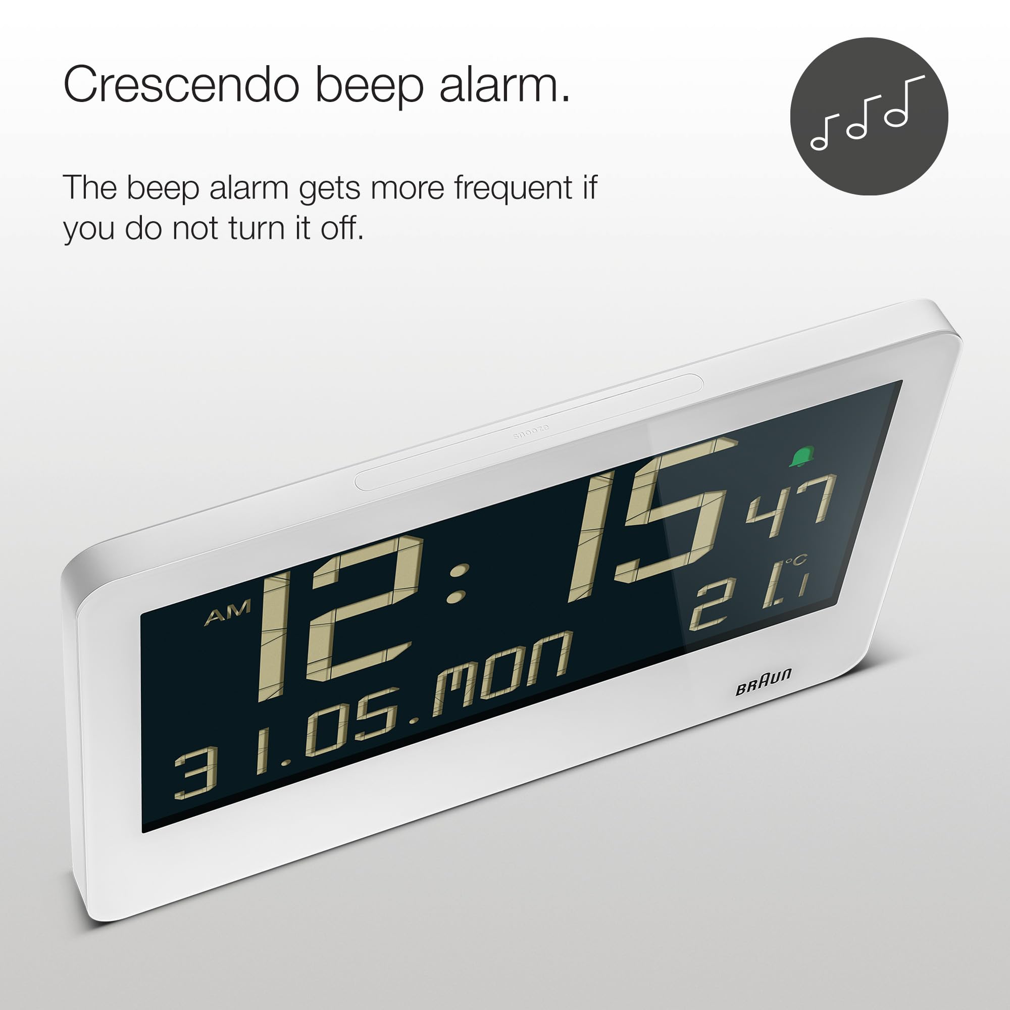 Braun Digital Alarm Clock BC14W - Large, 494g, Alarm Clocks - front view