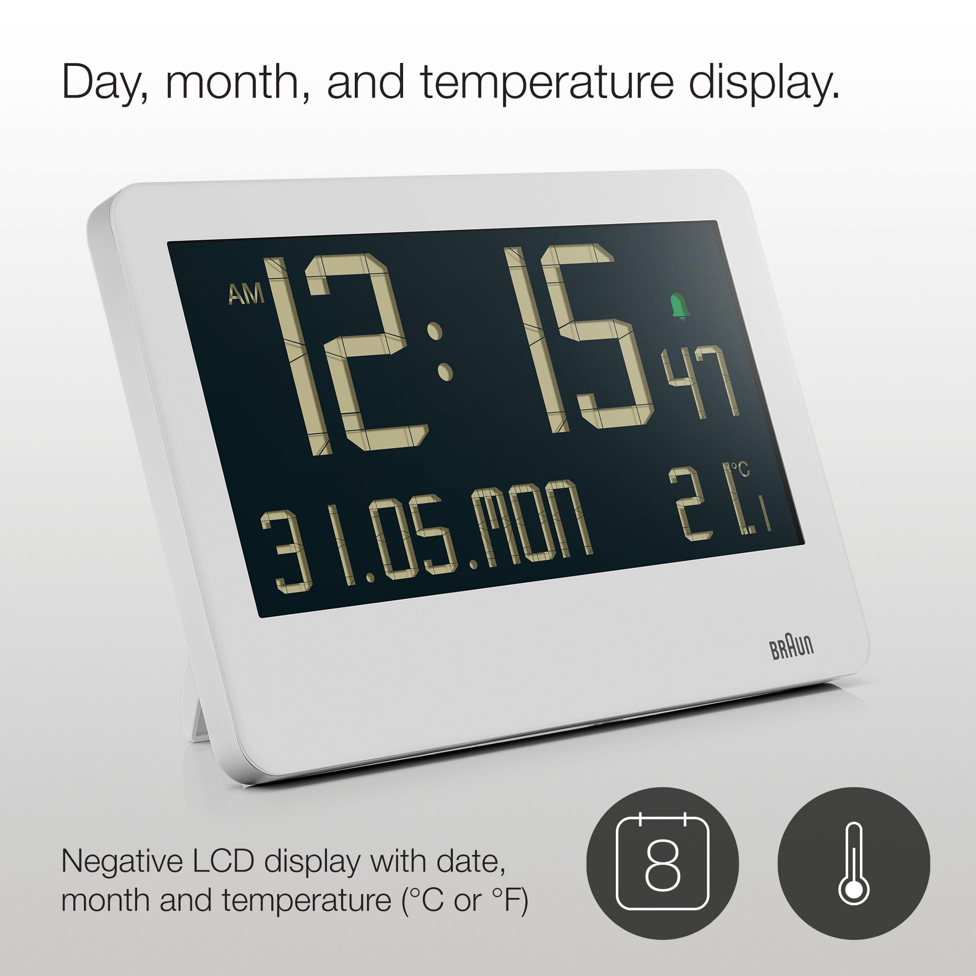 Braun Digital Alarm Clock BC14W - Large, 494g, Alarm Clocks - back view