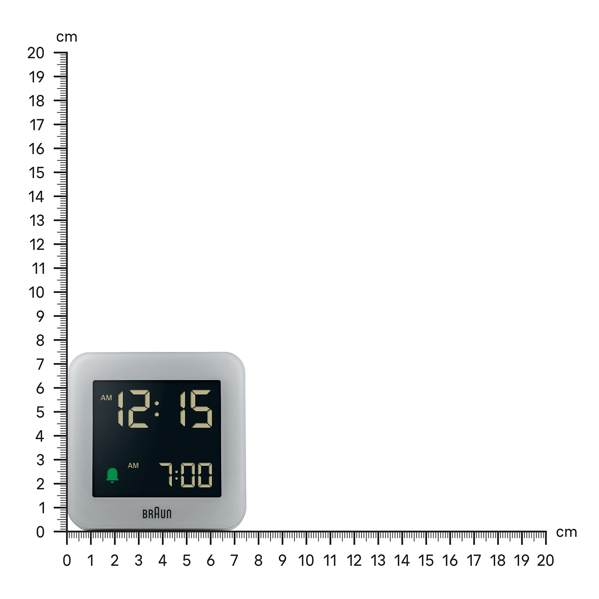Braun Digital Alarm Clock Gray BC09G, Snooze, Negative LCD, Crescendo Beep - label detail