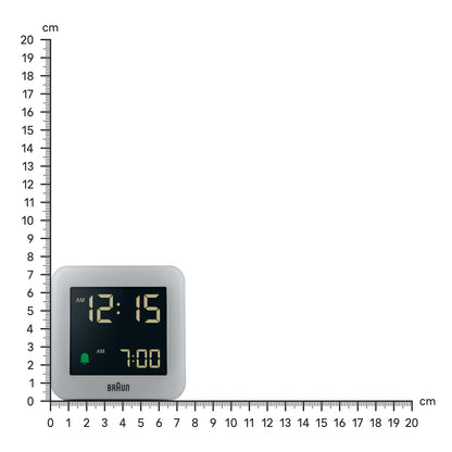 Braun Digital Alarm Clock Gray BC09G, Snooze, Negative LCD, Crescendo Beep - label detail