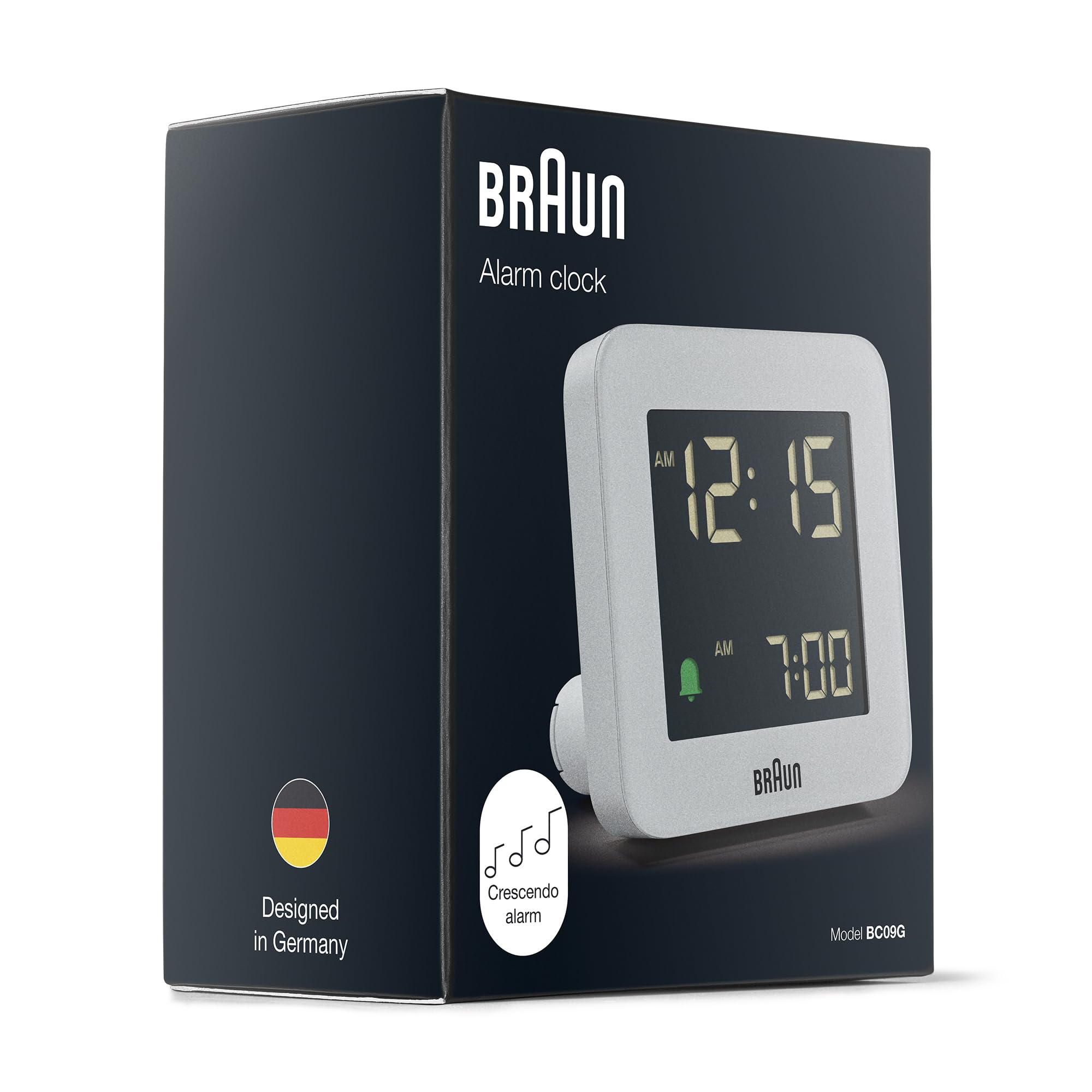 Braun Digital Alarm Clock Gray BC09G, Snooze, Negative LCD, Crescendo Beep - ingredients panel