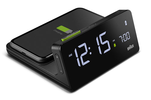 Braun Digital Alarm Clock with VA LCD Display and 10W Qi Wireless Charging Pad