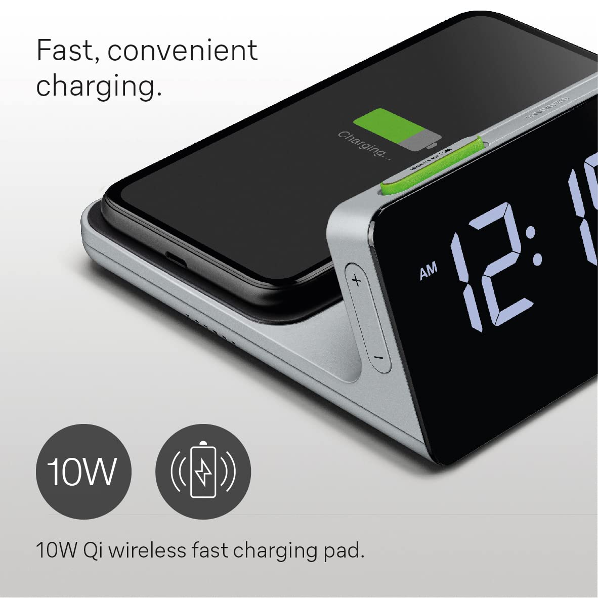 Braun Digital Alarm Clock with VA LCD Display and 10W Qi Wireless Charging Pad - front view (11)