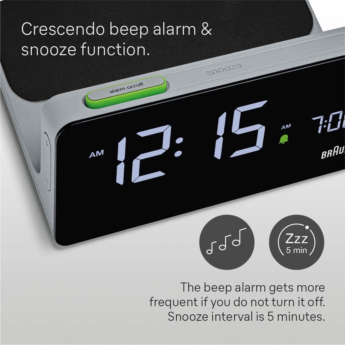 Braun Digital Alarm Clock with VA LCD Display and 10W Qi Wireless Charging Pad - close-up detail (16)