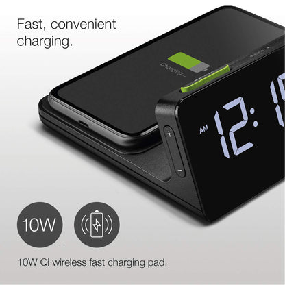 Braun Digital Alarm Clock with VA LCD Display and 10W Qi Wireless Charging Pad - front view