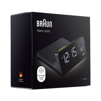 Braun Digital Alarm Clock with VA LCD Display and 10W Qi Wireless Charging Pad - size and scale
