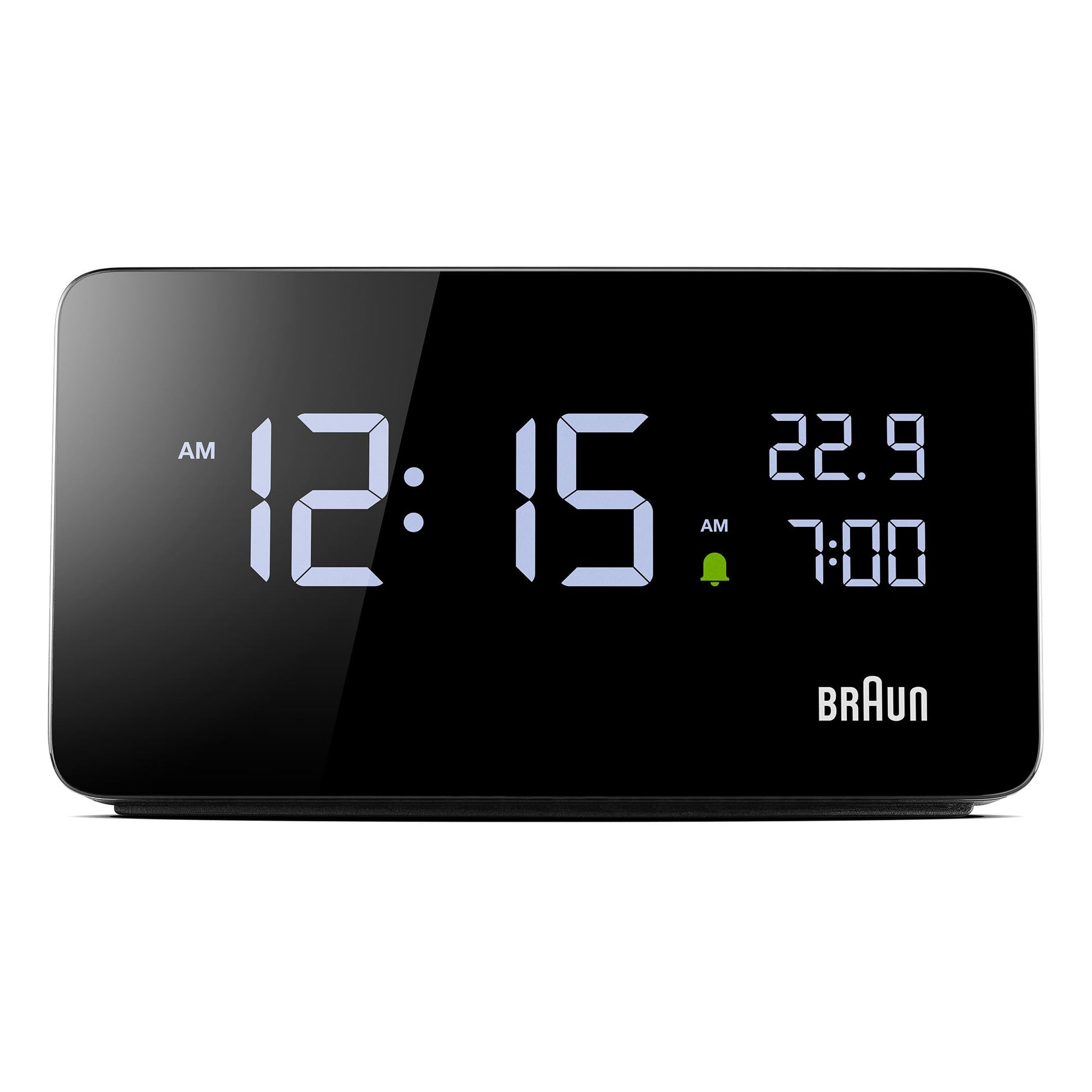 Braun Digital Alarm Clock with VA LCD Display and USB-C Charging Ports, Black, Model BC20B - front view