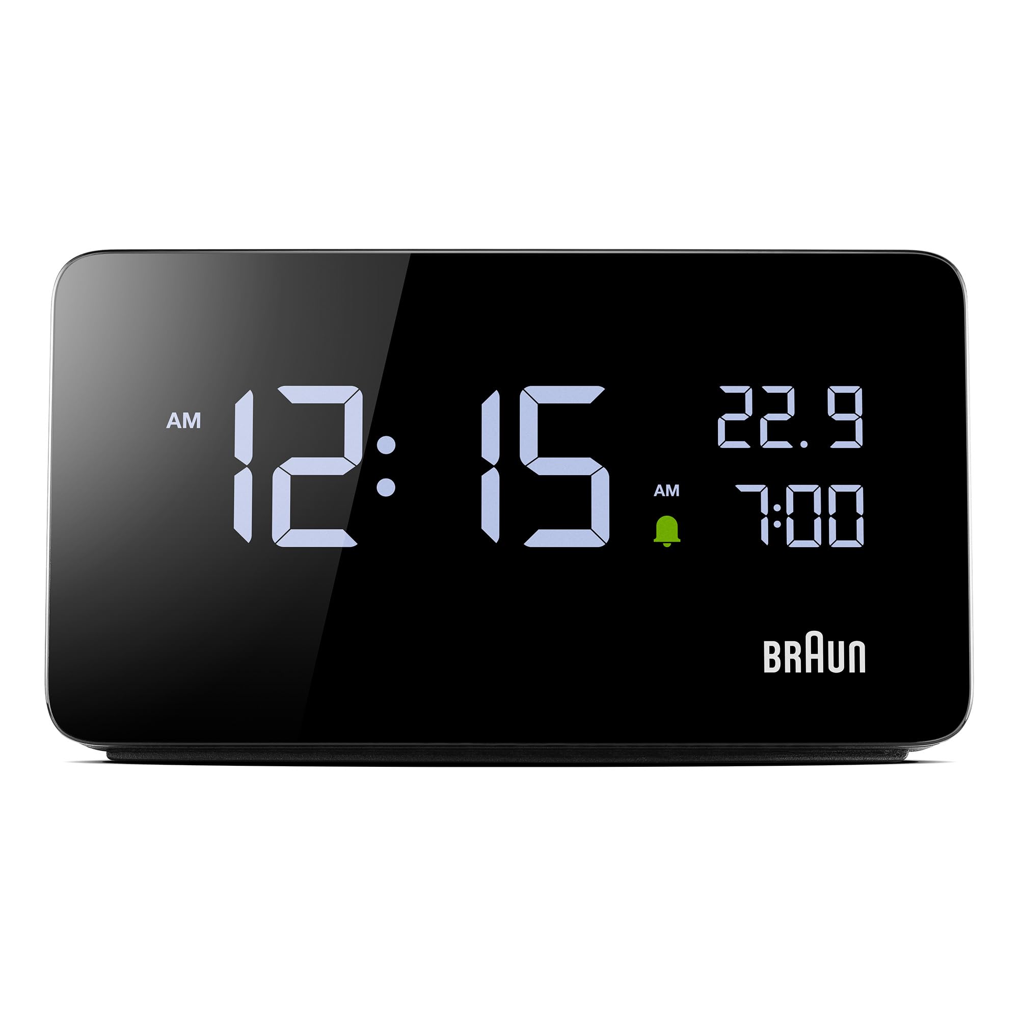 Braun Digital Alarm Clock with VA LCD Display and USB-C Charging Ports, Black, Model BC20B - front view