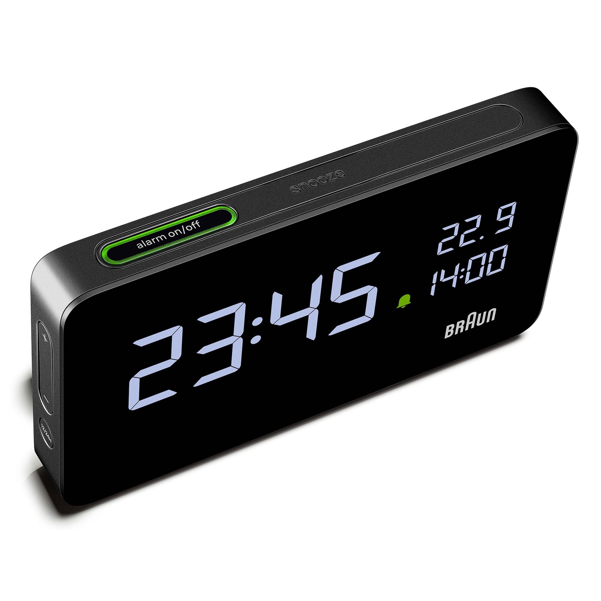 Braun Digital Alarm Clock with VA LCD Display and USB-C Charging Ports, Black, Model BC20B - back view