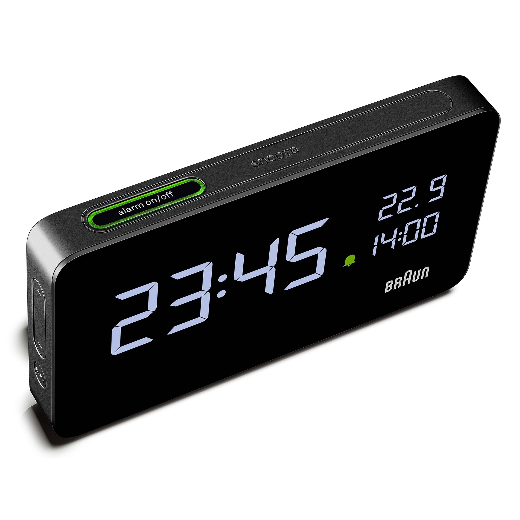 Braun Digital Alarm Clock with VA LCD Display and USB-C Charging Ports, Black, Model BC20B - back view