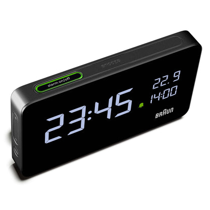 Braun Digital Alarm Clock with VA LCD Display and USB-C Charging Ports, Black, Model BC20B - back view