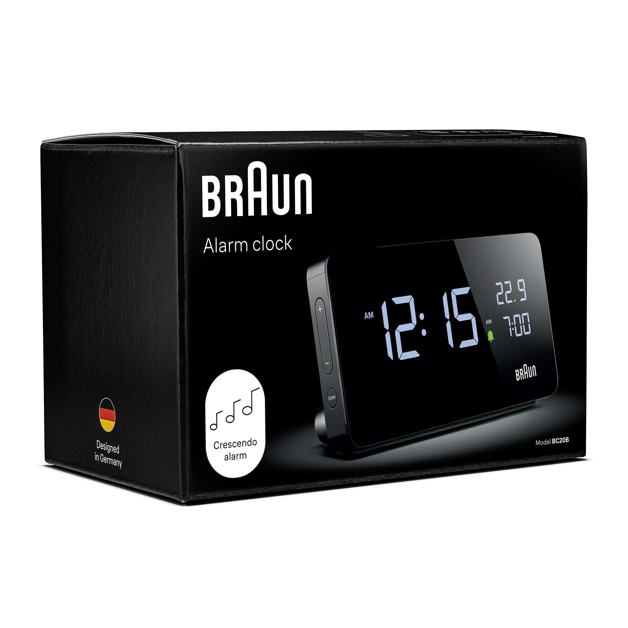 Braun Digital Alarm Clock with VA LCD Display and USB-C Charging Ports, Black, Model BC20B - ingredients panel