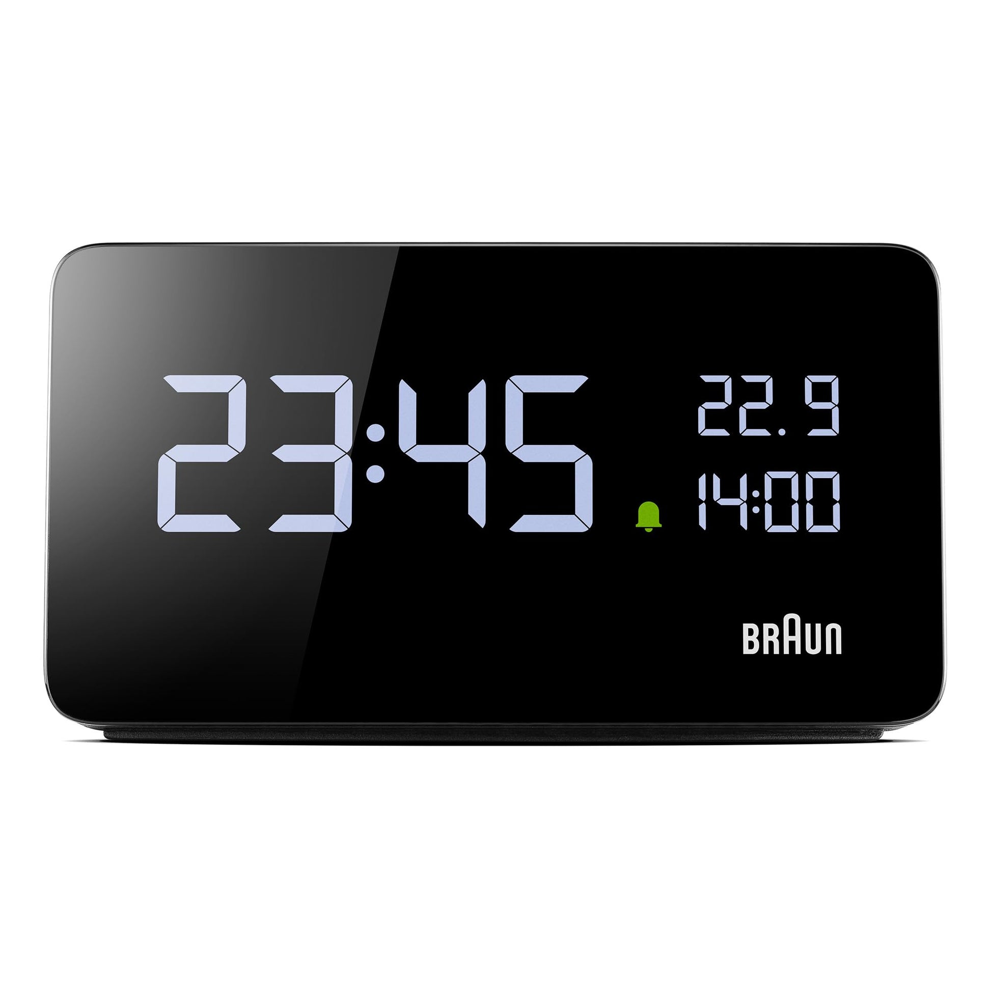 Braun Digital Alarm Clock with VA LCD Display and USB-C Charging Ports, Black, Model BC20B - close-up detail