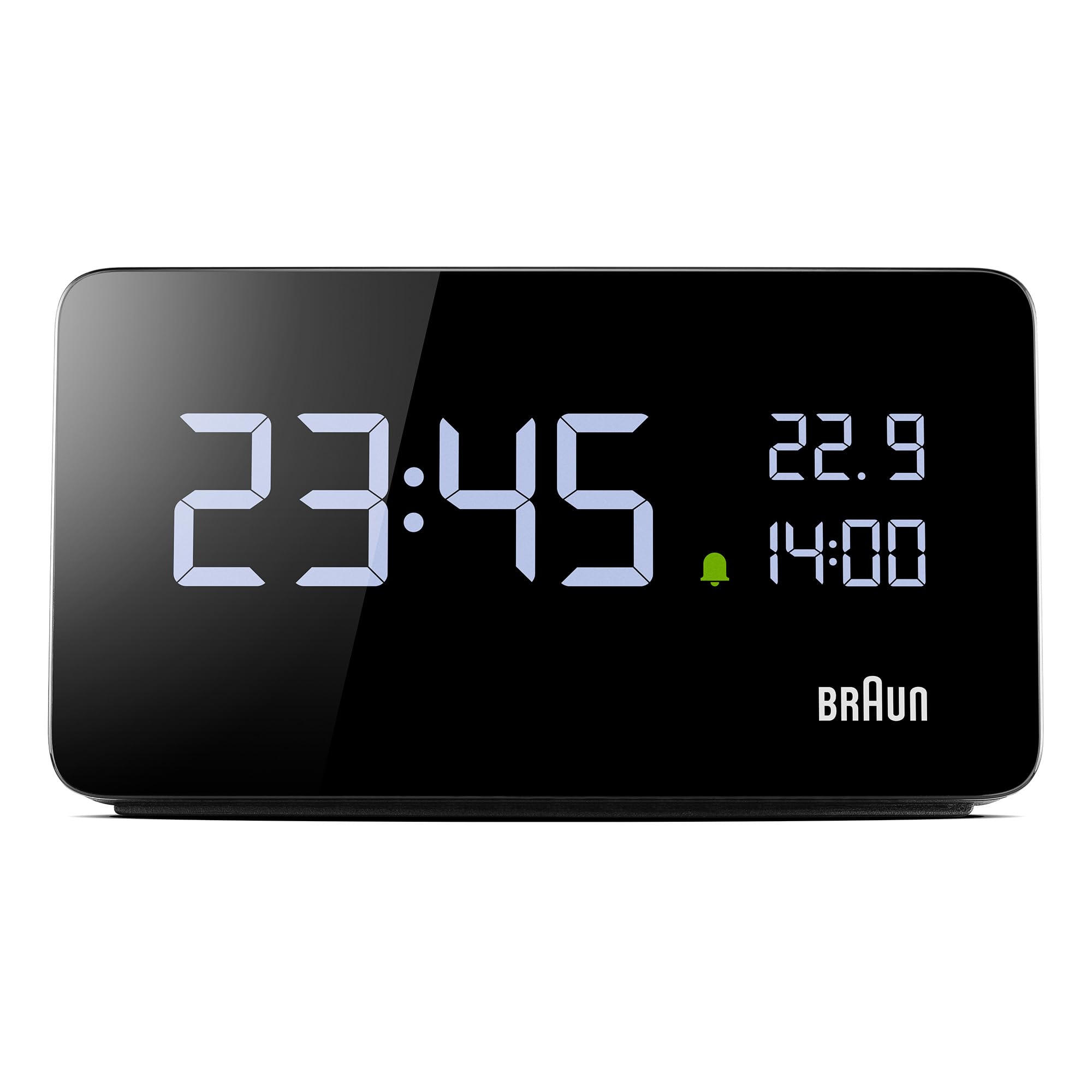 Braun Digital Alarm Clock with VA LCD Display and USB-C Charging Ports, Black, Model BC20B - close-up detail