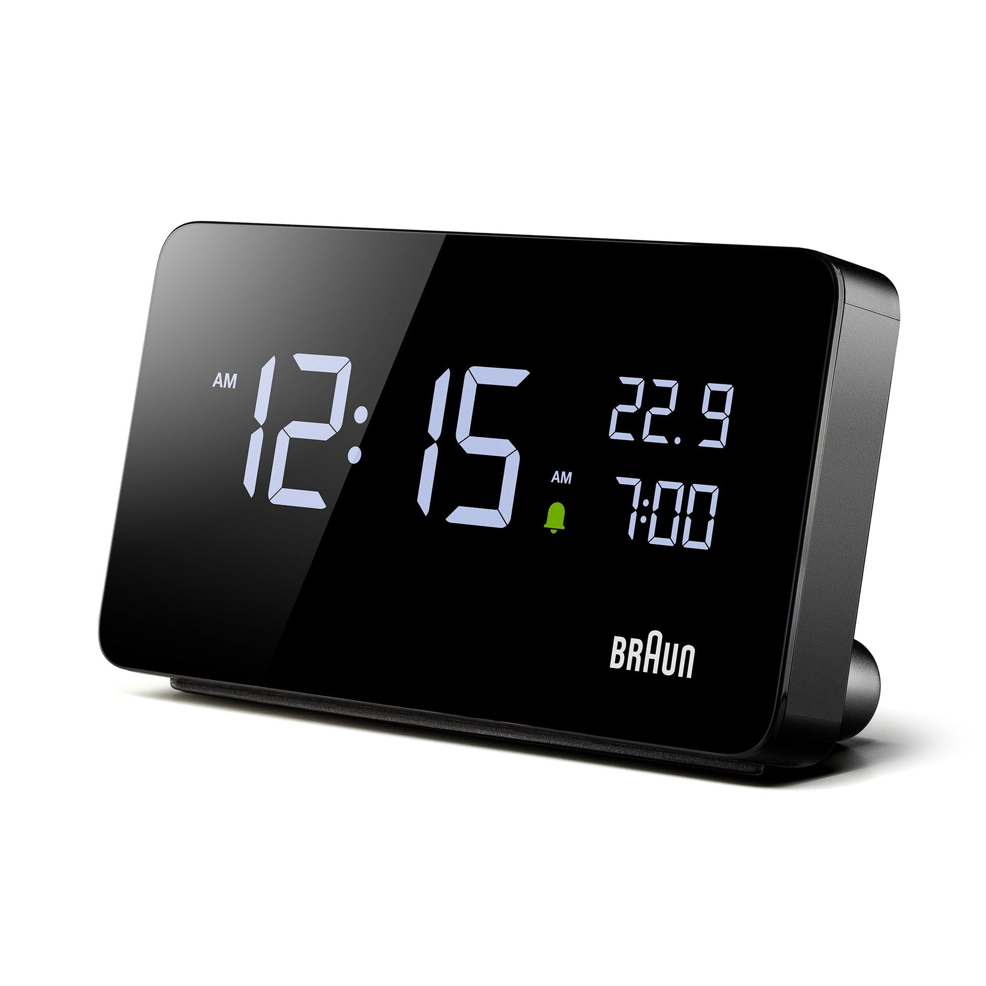 Braun Digital Alarm Clock with VA LCD Display and USB-C Charging Ports, Black, Model BC20B - in use