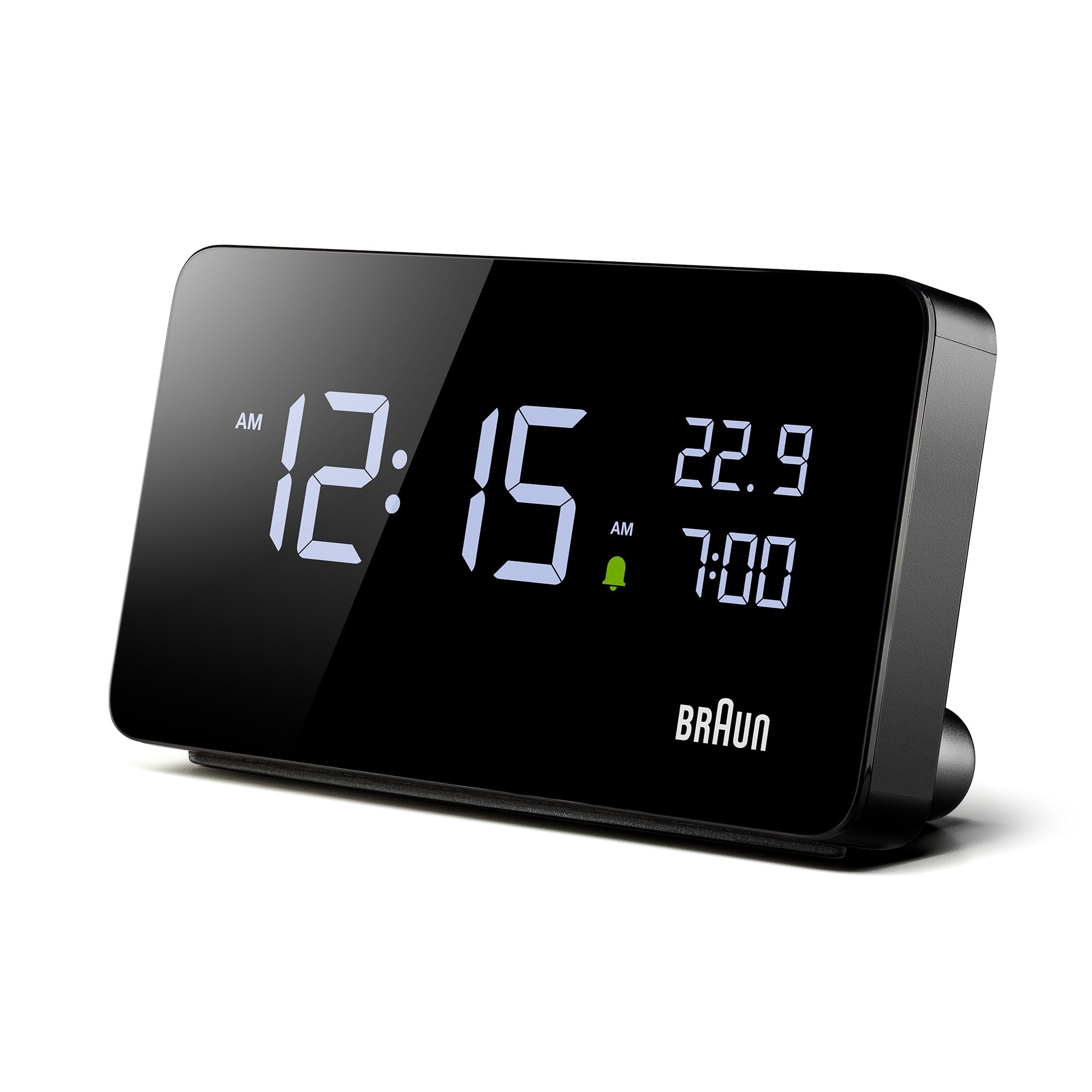 Braun Digital Alarm Clock with VA LCD Display and USB-C Charging Ports, Black, Model BC20B - in use