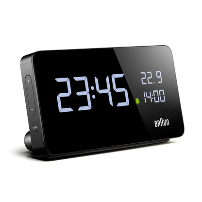 Braun Digital Alarm Clock with VA LCD Display and USB-C Charging Ports, Black, Model BC20B - size and scale
