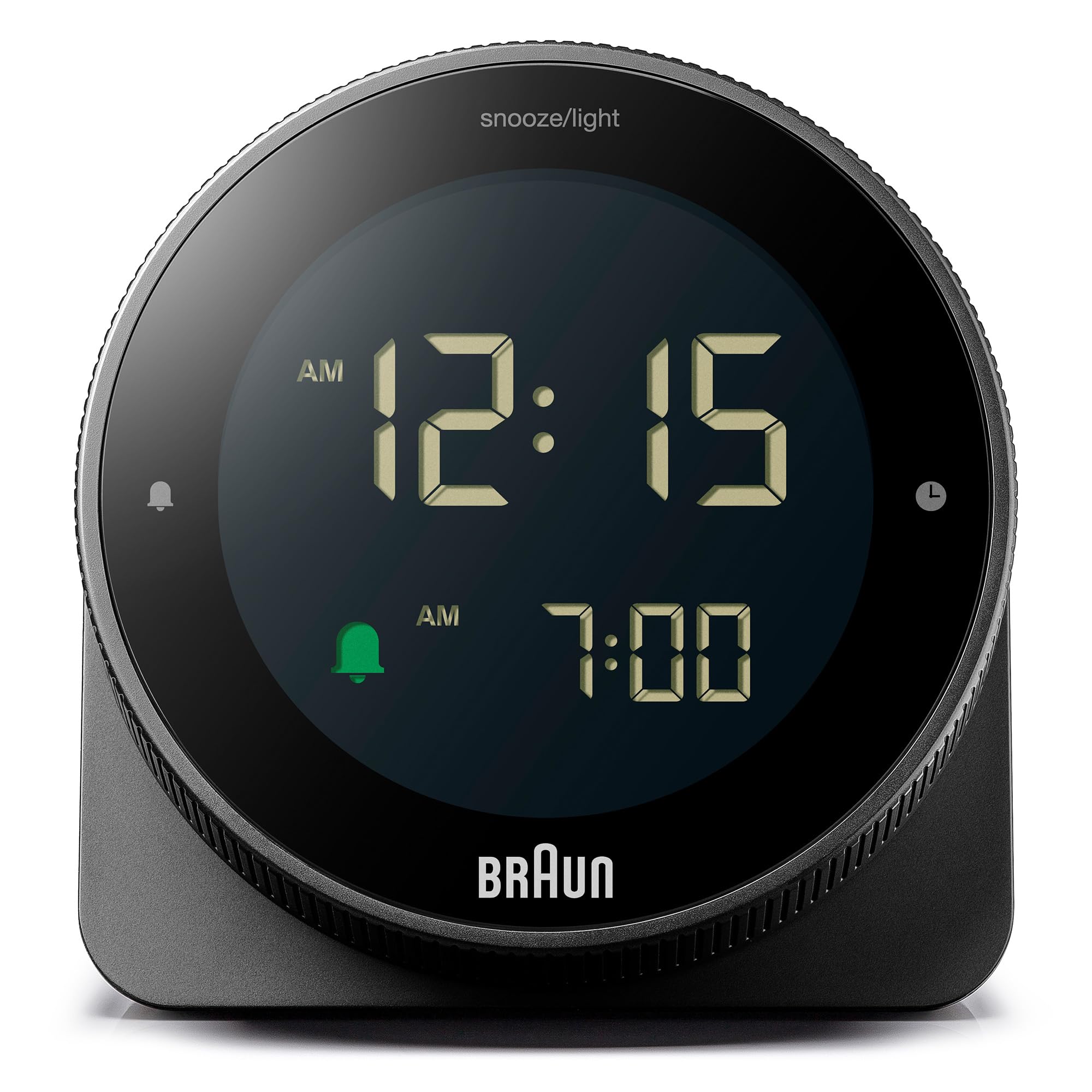 Braun Digital Plastic Alarm Clock with Snooze, Negative LCD Display, Rotating Bezel