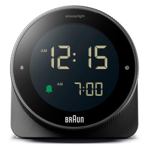 Braun Digital Plastic Alarm Clock with Snooze, Negative LCD Display, Rotating Bezel