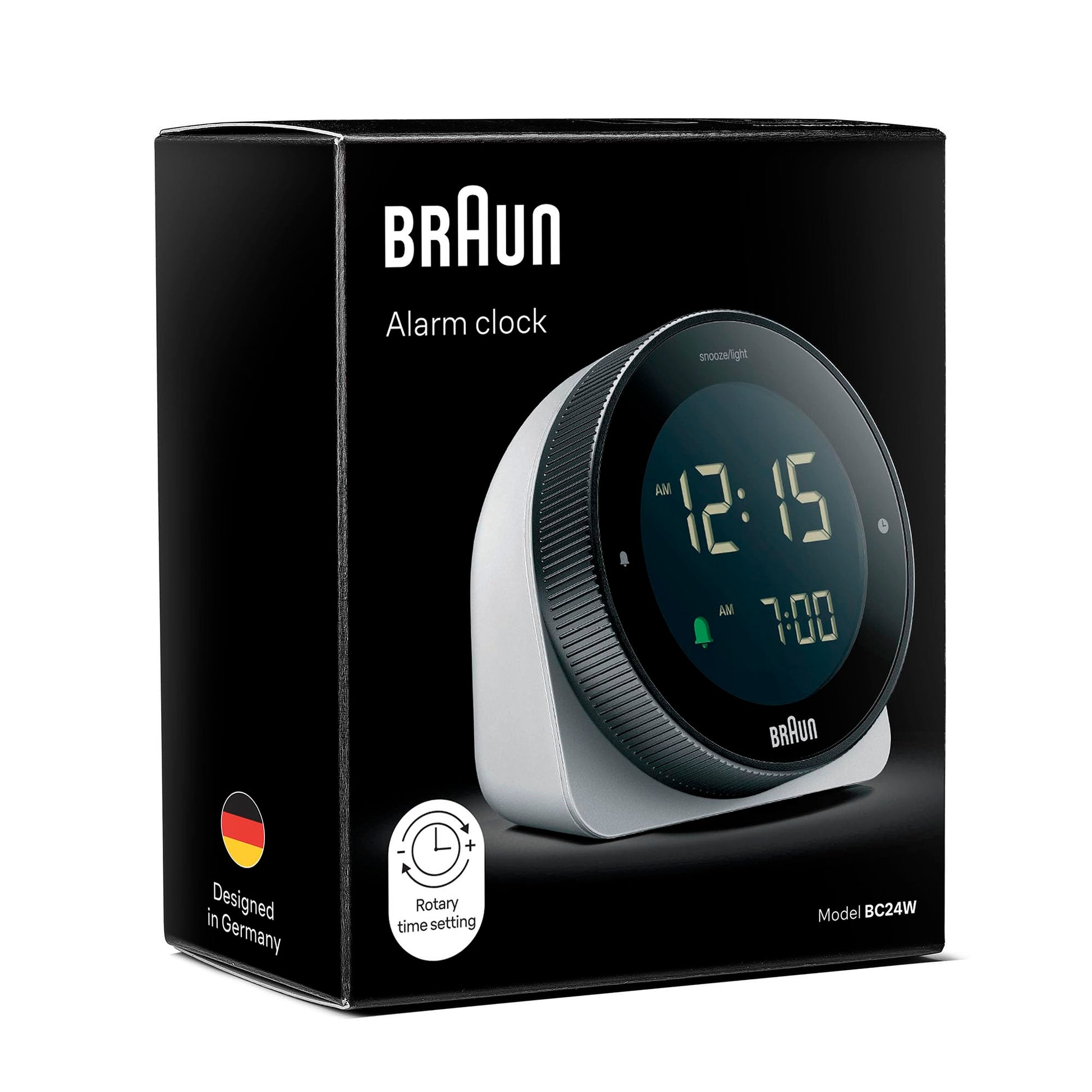 Braun Digital Plastic Alarm Clock with Snooze, Negative LCD Display, Rotating Bezel - label detail (12)