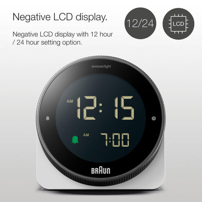 Braun Digital Plastic Alarm Clock with Snooze, Negative LCD Display, Rotating Bezel - close-up detail (14)