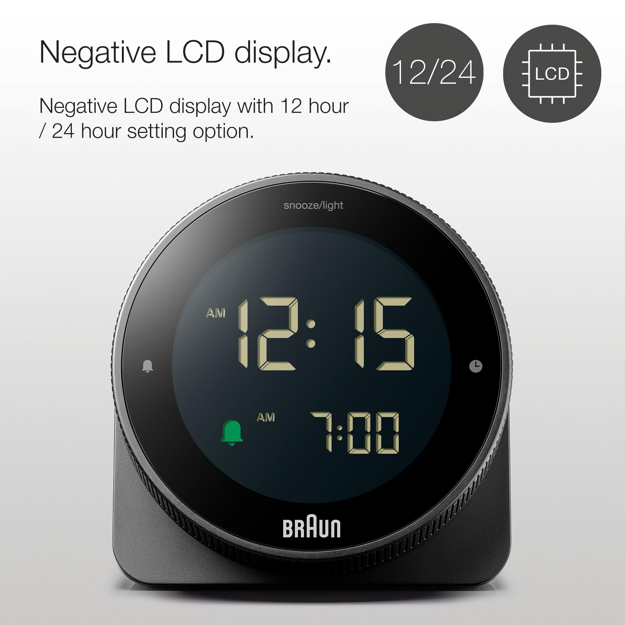 Braun Digital Plastic Alarm Clock with Snooze, Negative LCD Display, Rotating Bezel - ingredients panel