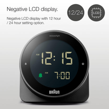 Braun Digital Plastic Alarm Clock with Snooze, Negative LCD Display, Rotating Bezel - ingredients panel