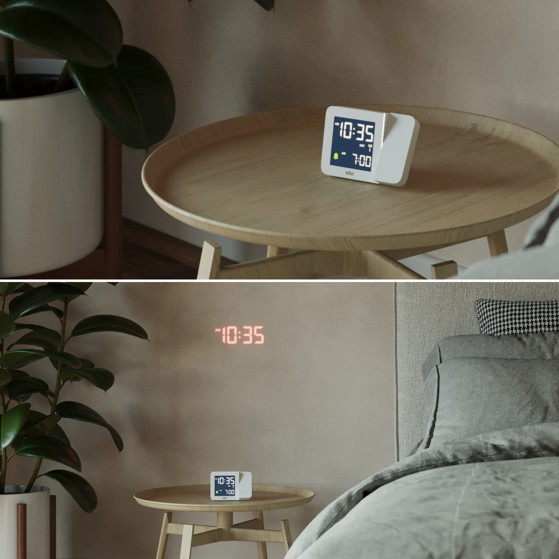 Braun Digital Projection Alarm Clock, White, Negative LCD Display, 4 Backlight Options, Quick Set, Beep Alarm, Model BC15W - 
