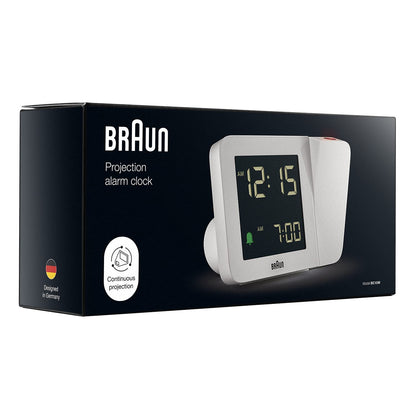 Braun Digital Projection Alarm Clock, White, Negative LCD Display, 4 Backlight Options, Quick Set, Beep Alarm, Model BC15W - 